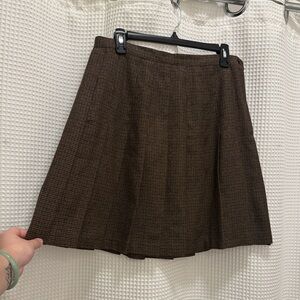 Vintage Brown Tweed Pleated Skirt - Size 14